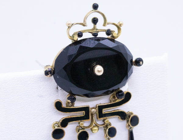 BRITISH VICTORIAN CHINOISERIE ONYX 18 kt PIN BROOCH