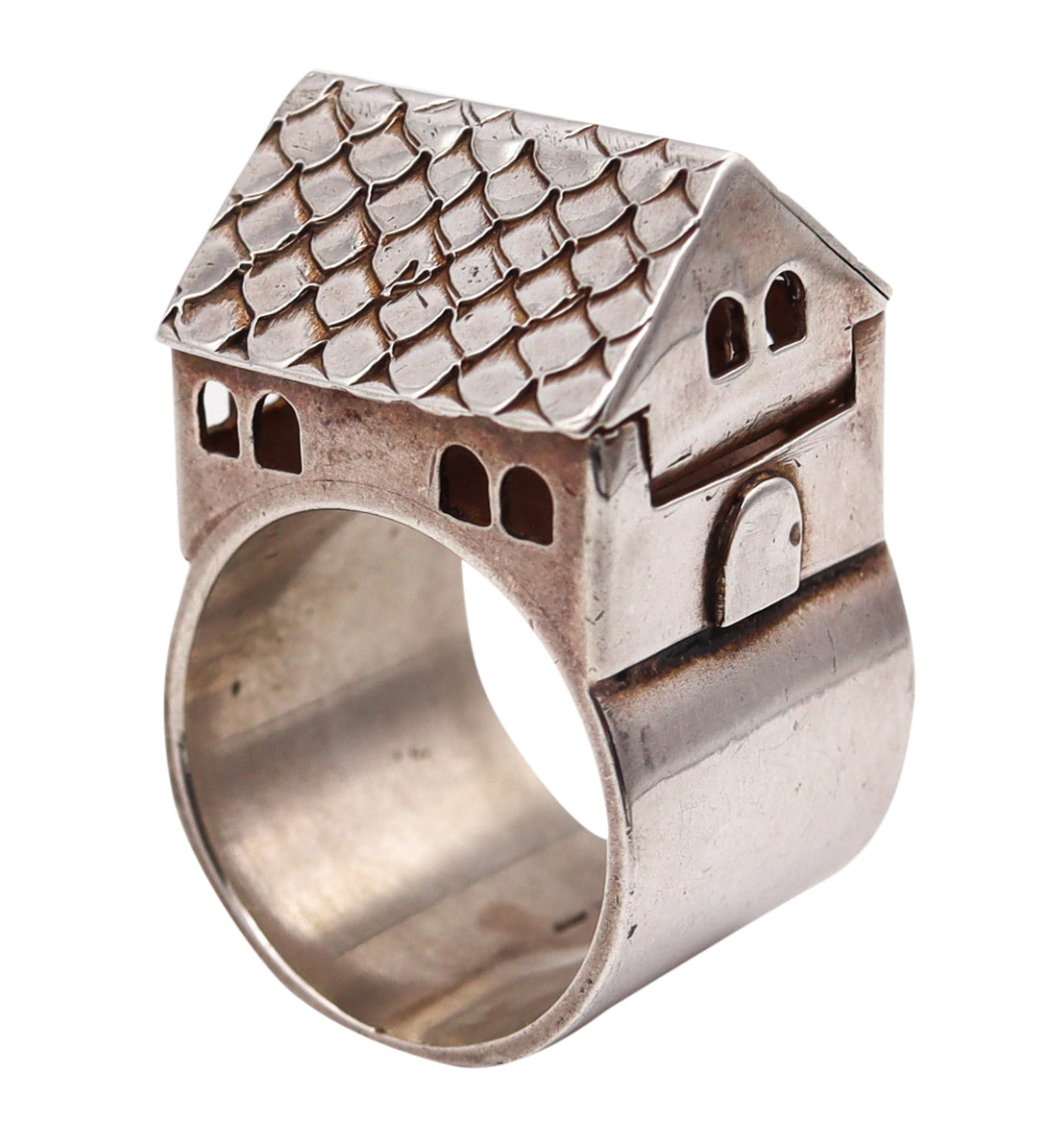 -Traditional Hebrew Wedding House-Box Ring In .925 Sterling Silver