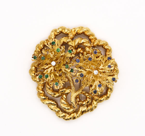 David Webb 1960 New York Pendant Brooch In 18Kt Gold With 2.42 Cts In Gemstones