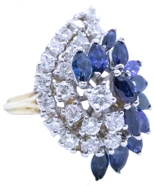 SAPPHIRES AND DIAMONDS 14 KT COCKTAIL RING