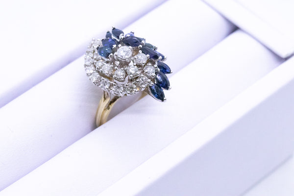 SAPPHIRES AND DIAMONDS 14 KT COCKTAIL RING