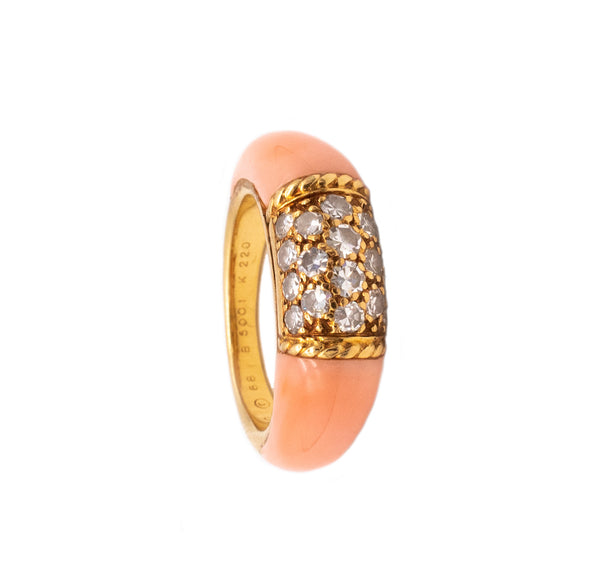 VAN CLEEF & ARPELS 1960 PARIS 18 KT GOLD PHILIPPINES RING WITH DIAMONDS AND CORAL
