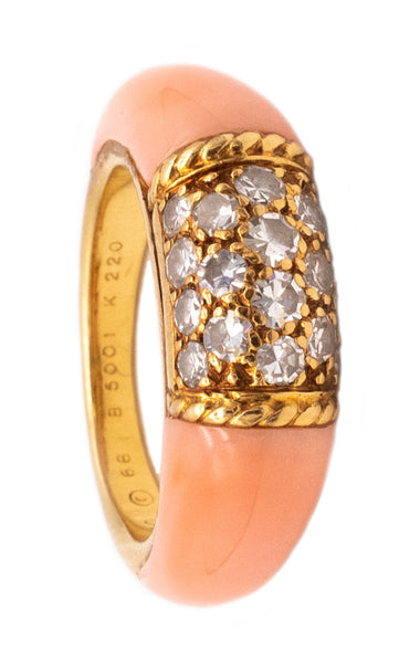 VAN CLEEF & ARPELS 1960 PARIS 18 KT GOLD PHILIPPINES RING WITH DIAMONDS AND CORAL