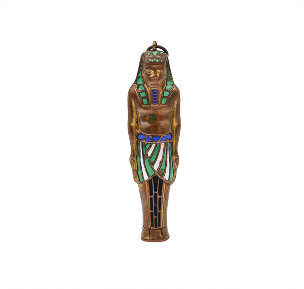 Art Deco 1920 Egyptian Revival Pharaoh Retractable Pencil Pendant In Brass And Enamel