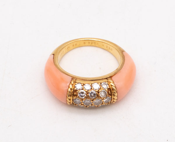 VAN CLEEF & ARPELS 1960 PARIS 18 KT GOLD PHILIPPINES RING WITH DIAMONDS AND CORAL