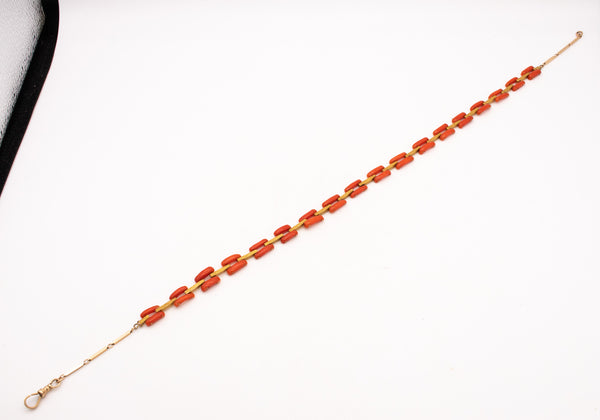 EDWARDIAN 1910 BRITISH GEOMETRIC NECKLACE IN 18 KT GOLD WITH CORAL LINKS