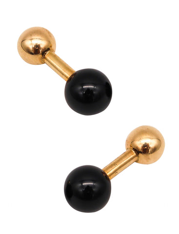 Tiffany And Co. Geometric Cufflinks In 14Kt Yellow Gold With Black Onyx.