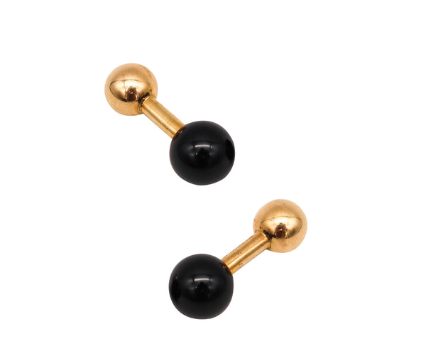 Tiffany And Co. Geometric Cufflinks In 14Kt Yellow Gold With Black Onyx.