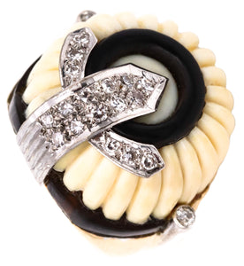 BOUCHERON 1950 PARIS DOOMED COCKTAIL RING IN 18 KT WITH 1.14 Cts DIAMONDS & CARVINGS