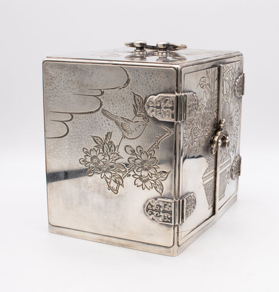 Japan Meiji Period 1868 1912 Jewel Box With Compartments Drawers In Sterling Silver And Wood