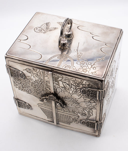 Japan Meiji Period 1868 1912 Jewel Box With Compartments Drawers In Sterling Silver And Wood