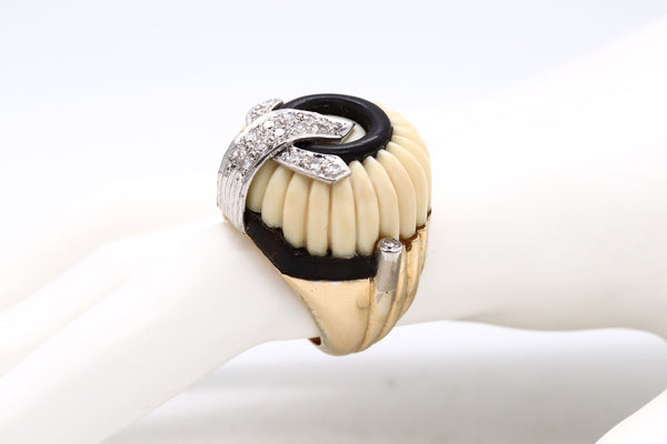 BOUCHERON 1950 PARIS DOOMED COCKTAIL RING IN 18 KT WITH 1.14 Cts DIAMONDS & CARVINGS