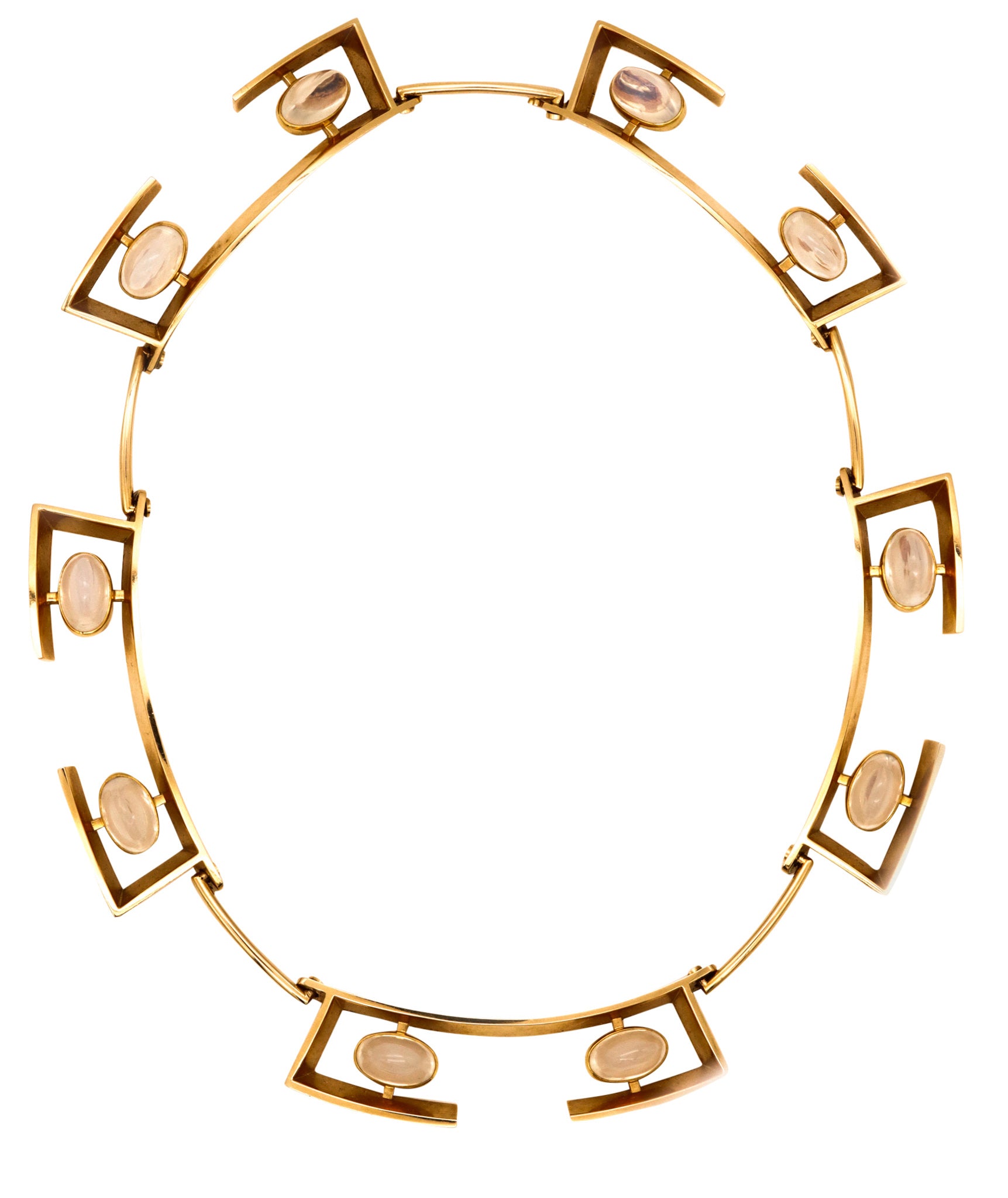 *John Victor Rørvig 1965 geometric necklace in 18kt with Moonstones Gemstones