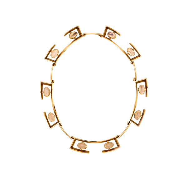 *John Victor Rørvig 1965 geometric necklace in 18kt with Moonstones Gemstones