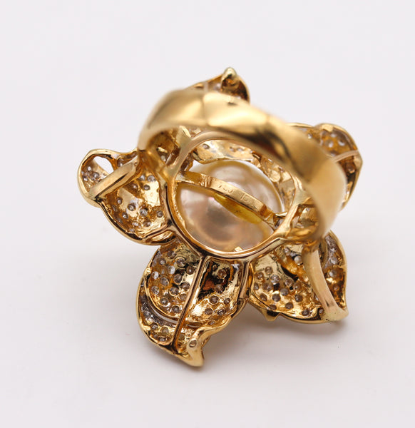 Contemporary South Sea Pearl Cocktail Ring In 18Kt Yellow Gold With 1.77 Ctw In Diamonds