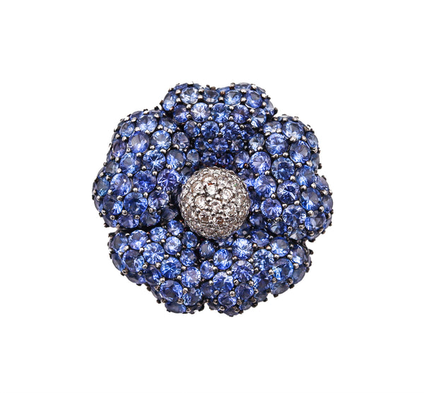 Contemporary Convertible Pendant Brooch In 18Kt Gold With 14.86 Ctw Diamonds And Sapphires