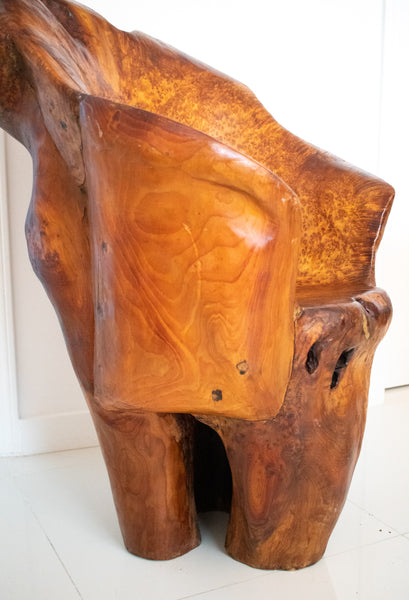 +Continental Mid-Century 1960 Massive Sculptural Chair Carved In Precious Burl Wood