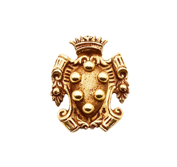 Medici Coat Of Arms 19th Century Italian Brooch Pendant In Solid 18Kt Yellow Gold