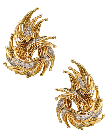 Tiffany Co 1970 Jean Schlumberger Flames Earrings In 18Kt Gold With 1.76 Cts In Diamonds