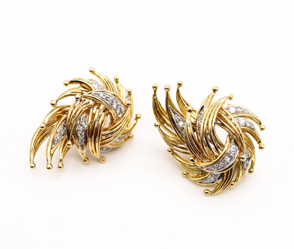 Tiffany Co 1970 Jean Schlumberger Flames Earrings In 18Kt Gold With 1.76 Cts In Diamonds