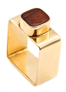 DINH VAN FOR CARTIER 1970 PARIS 18 KT GOLD GEOMETRIC RING WITH PALISANDER WOOD