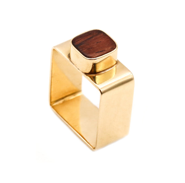 DINH VAN FOR CARTIER 1970 PARIS 18 KT GOLD GEOMETRIC RING WITH PALISANDER WOOD