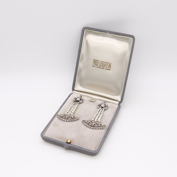 *Art Deco 1920 Ex Fred Leighton Drop Earrings in Platinum with 2.23 Cts in Diamonds & Pearls