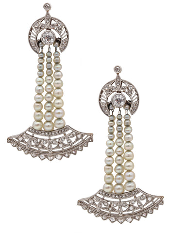 *Art Deco 1920 Ex Fred Leighton Drop Earrings in Platinum with 2.23 Cts in Diamonds & Pearls