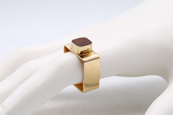 DINH VAN FOR CARTIER 1970 PARIS 18 KT GOLD GEOMETRIC RING WITH PALISANDER WOOD