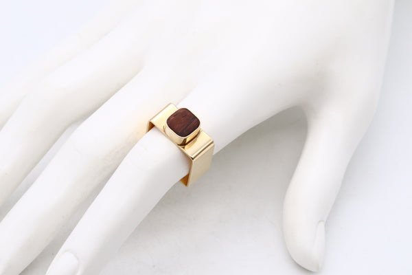 DINH VAN FOR CARTIER 1970 PARIS 18 KT GOLD GEOMETRIC RING WITH PALISANDER WOOD