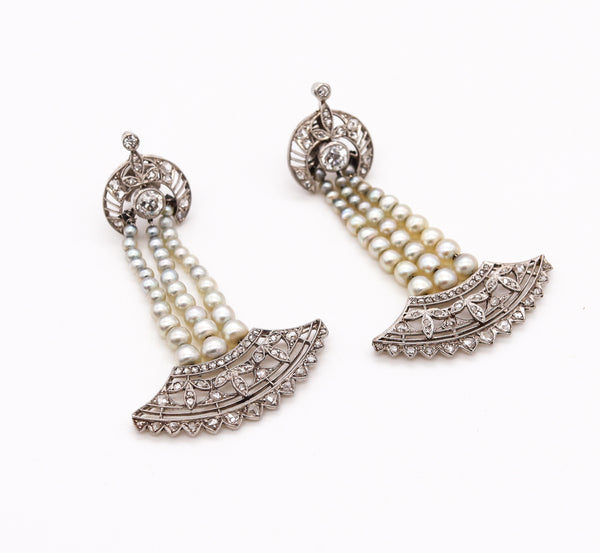 *Art Deco 1920 Ex Fred Leighton Drop Earrings in Platinum with 2.23 Cts in Diamonds & Pearls