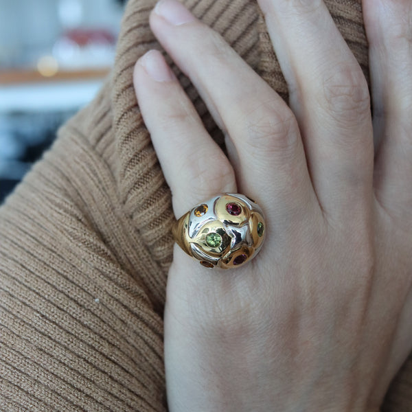 Bvlgari Roma Bombe Cocktail Ring In Two Tones Of 18Kt Gold With 1.80 Ctw In Gemstones