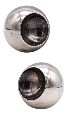 GERMAN MODERN 1970'S OP-ART SPHERICAL EARRINGS IN STERLING SILVER