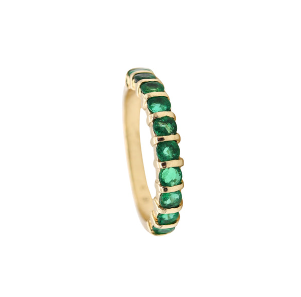 *Eternity half band ring in 18 kt Yellow Gold with 0.90 Cts in Colombian Emeralds