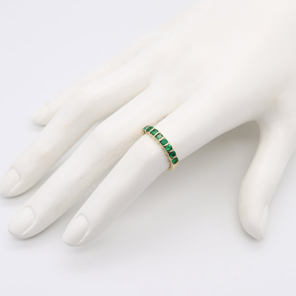 *Eternity half band ring in 18 kt Yellow Gold with 0.90 Cts in Colombian Emeralds