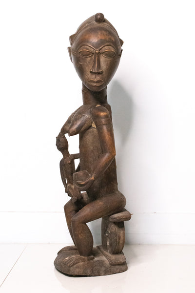 +African 1930 Cote D'Ivoire Baoule Tribal Maternity With Child Carved In Wood