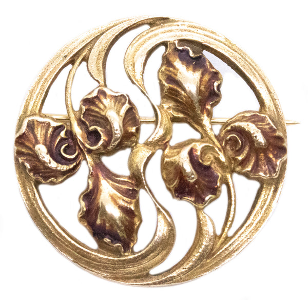 ART NOUVEAU 14 Kt GOLD BROOCH WITH ENAMEL