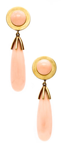 Cellino 1960 Italy Long Earrings In 18Kt Yellow Gold With Angels Skin Corals Drops