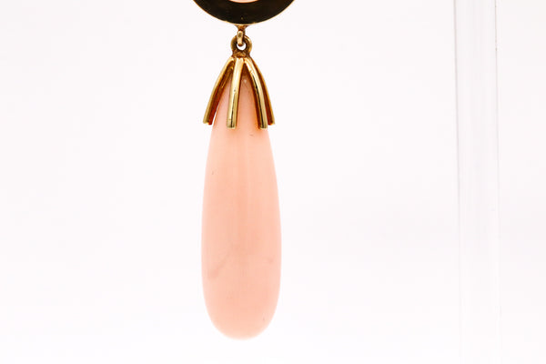 Cellino 1960 Italy Long Earrings In 18Kt Yellow Gold With Angels Skin Corals Drops
