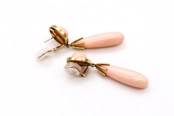 Cellino 1960 Italy Long Earrings In 18Kt Yellow Gold With Angels Skin Corals Drops