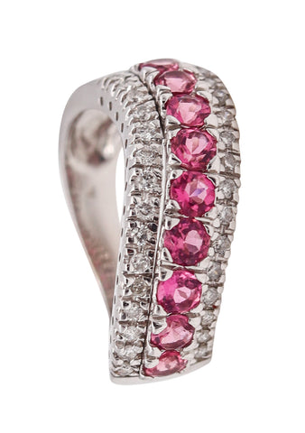 *Modern Italian ring in 14 kt White Gold with 2.25 Cts of Diamonds & Pinks Sapphires