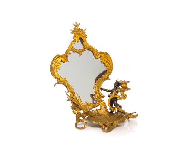 FRANCE EMPIRE 1860 NAPOLEON III VANITY MIRROR MOUNT IN GILDED ORMOLU