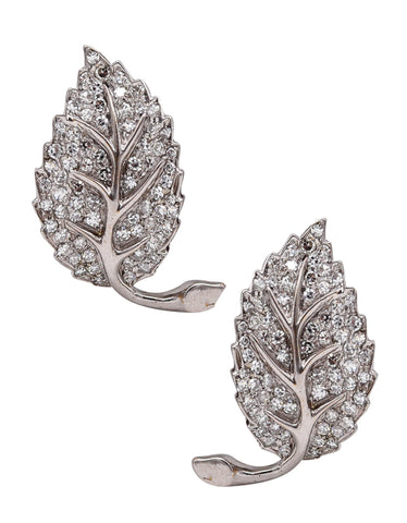 Pederzani 1940 Milano Rare Deco Leaf Earrings In Platinum With 4.14 Cts In VS Diamonds