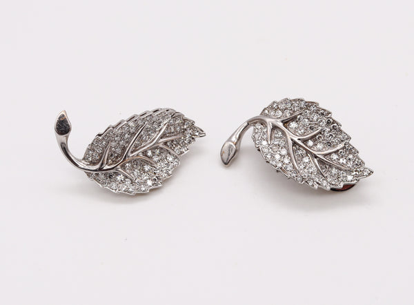 Pederzani 1940 Milano Rare Deco Leaf Earrings In Platinum With 4.14 Cts In VS Diamonds