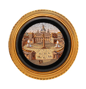 -Roman Revival 1850 Papal Grand Tour Vatican Micro Mosaic Brooch In 22Kt Yellow Gold