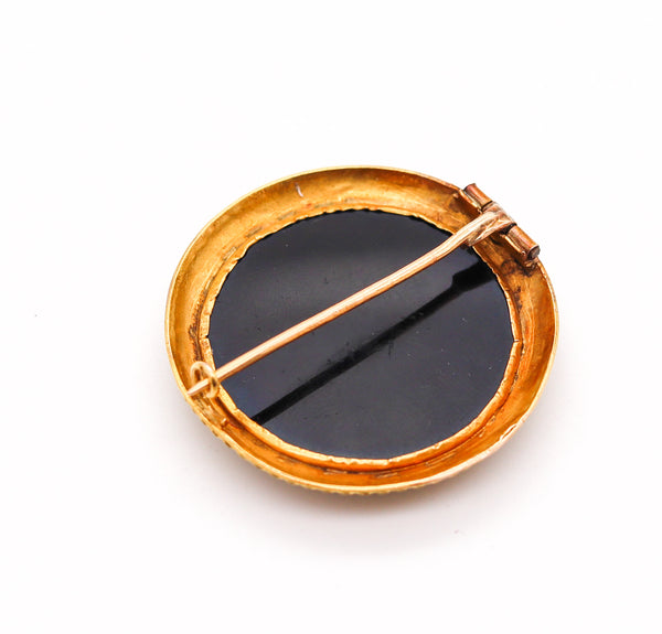 -Roman Revival 1850 Papal Grand Tour Vatican Micro Mosaic Brooch In 22Kt Yellow Gold