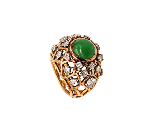 -Boucheron Paris 1935 Art Deco Cocktail Ring In 18Kt Gold With 7.55 Ctw Diamonds And Jadeite Jade