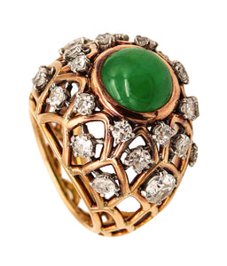 -Boucheron Paris 1935 Art Deco Cocktail Ring In 18Kt Gold With 7.55 Ctw Diamonds And Jadeite Jade