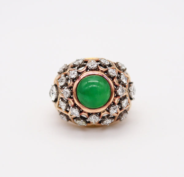 -Boucheron Paris 1935 Art Deco Cocktail Ring In 18Kt Gold With 7.55 Ctw Diamonds And Jadeite Jade