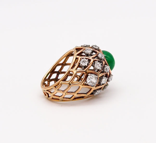 -Boucheron Paris 1935 Art Deco Cocktail Ring In 18Kt Gold With 7.55 Ctw Diamonds And Jadeite Jade